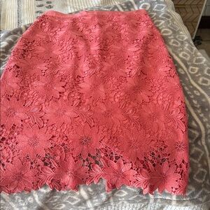 White House Black Market Coral Floral Lace Pencil Skirt
